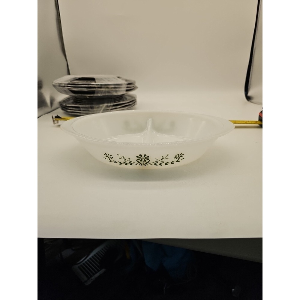 Glasbake Vintage White with Green Flowers, Divided Casserole Dish, J2352 80‎
